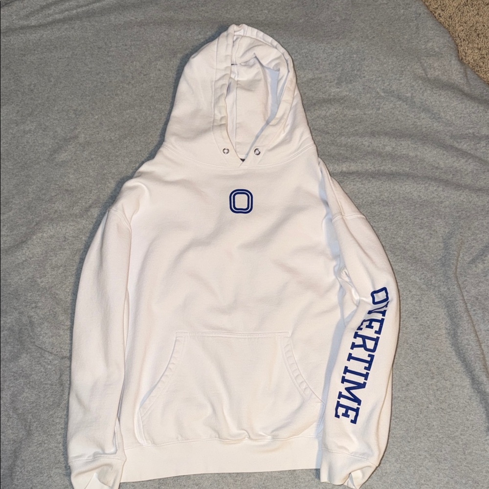 Overtime Classic Hoodie with Blue Logo - White, L